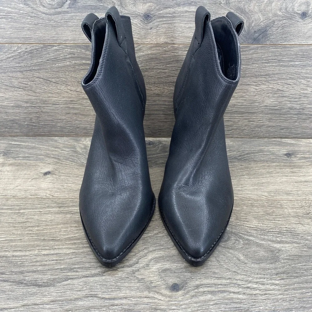 Lucky Brand Amarys Ankle Boot Womens 9.5 Black Leather Pointed Toe Block Heel